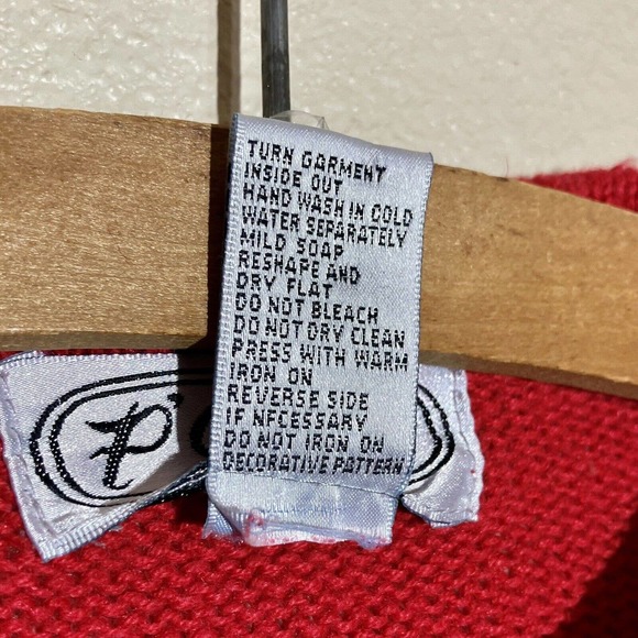 vintage ugly christmas sweater size M teddy bear Gold Lame Appliqué Sequins Red - Picture 10 of 11